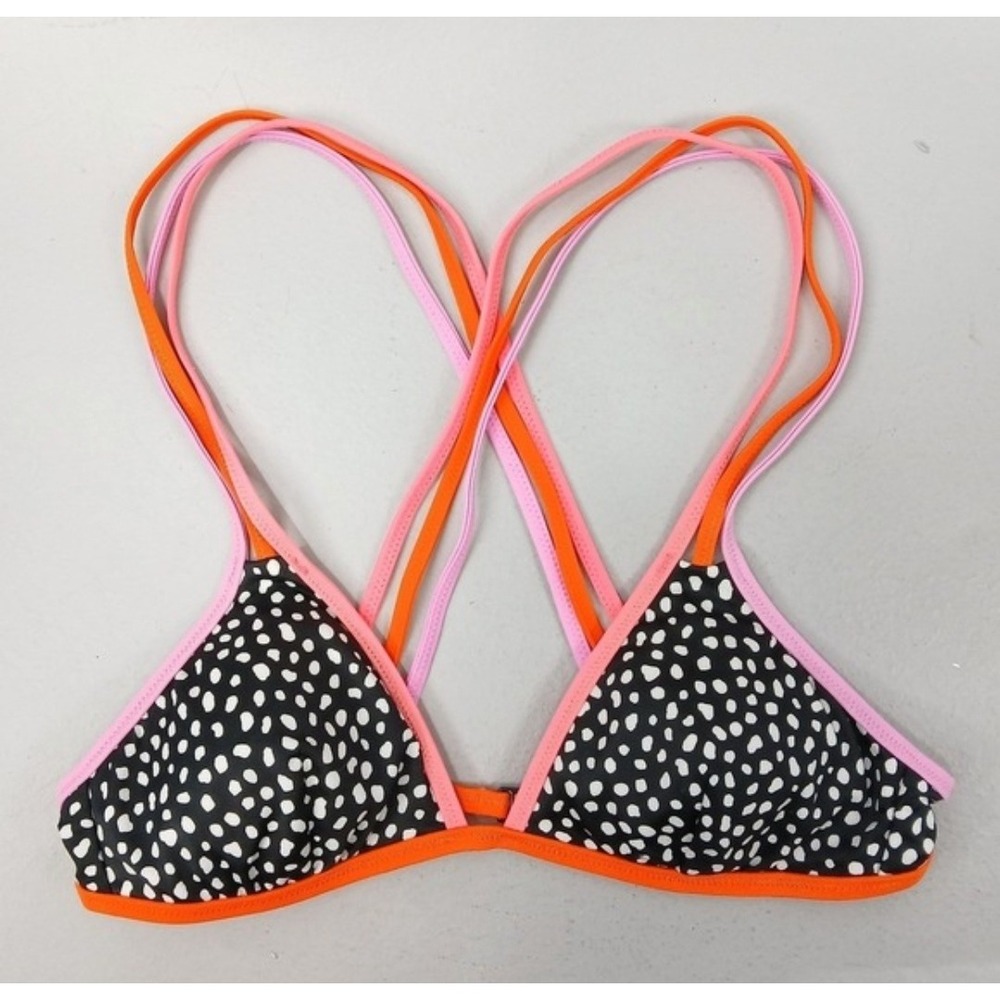 Victoria's Secret Bikini Top Women Small Black Polka Dot Excellent Strappy Back